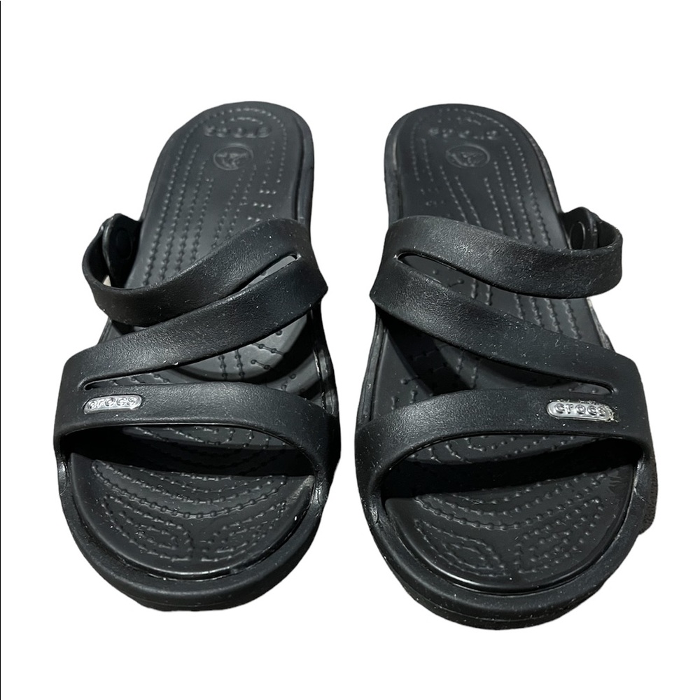Crocs Patricia Black Wedge Sandals Women's Size 8